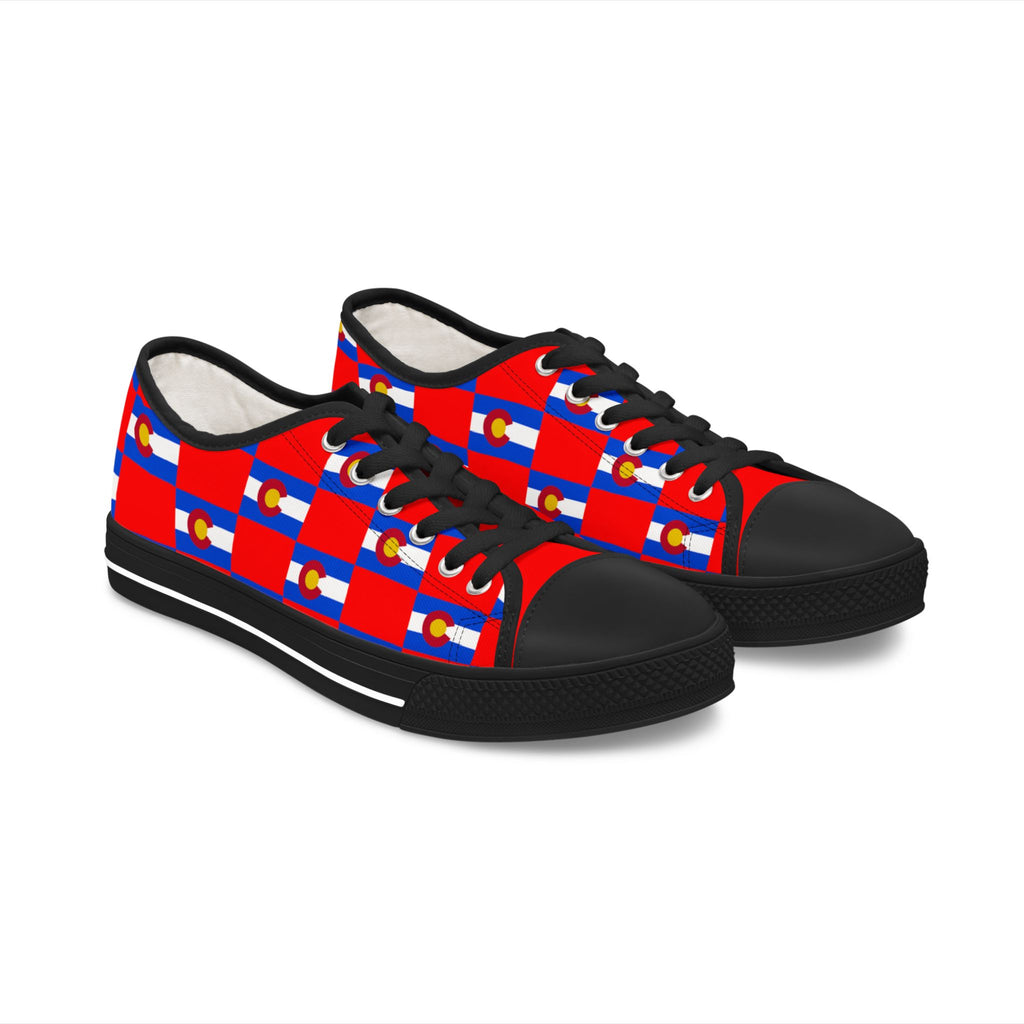 Colorado Checkered Flag Women's Low Tops (Red Background)
