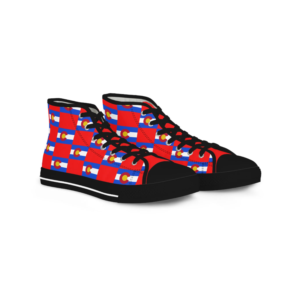 Colorado Checkered Flag Men's High Tops (red background)