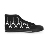 PARIZ Eiffel Tower Men's High Top Sneakers (Black with White)