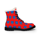 Blue Bear Men’s Fur-Lined Leather Boots (Red Background)