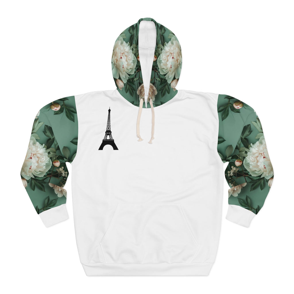 PARIZ Pale Blush and Creamy White Peonies Hoodie (White with Peonies)