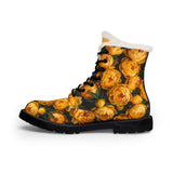 PARIZ Yellow Peonies Women's Fur-Lined Leather Boots