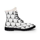 PARIZ Eiffel Tower Women's Fur-Lined Leather Boots (white with black)