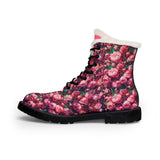 PARIZ Pink Peonies Women's Fur-Lined Leather Boots
