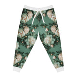 PARIZ Pale Blush and Creamy White Peonies Joggers (White Trim)