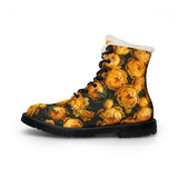 PARIZ Yellow Peonies Men's Fur-Lined Leather Boots