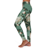 PARIZ Pale Blush and Creamy White Peonies Leggings (White Logo)