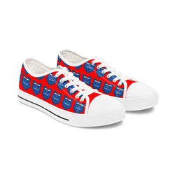 Blue Bear Women's Low Top Sneakers (Red Background)