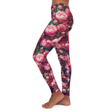 PARIZ Pink Peonies Leggings (white logo)