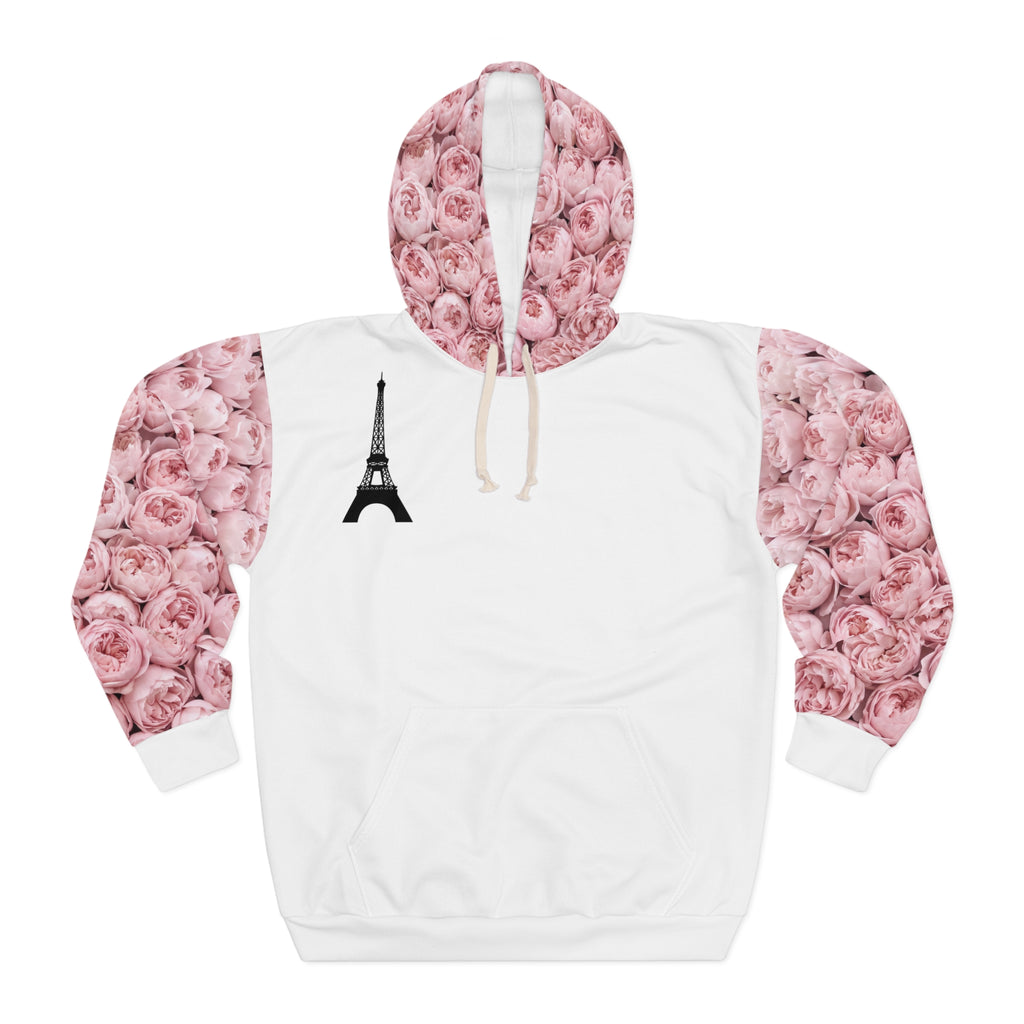 PARIZ Pastel Pink Peonies Hoodie (White with Peonies)