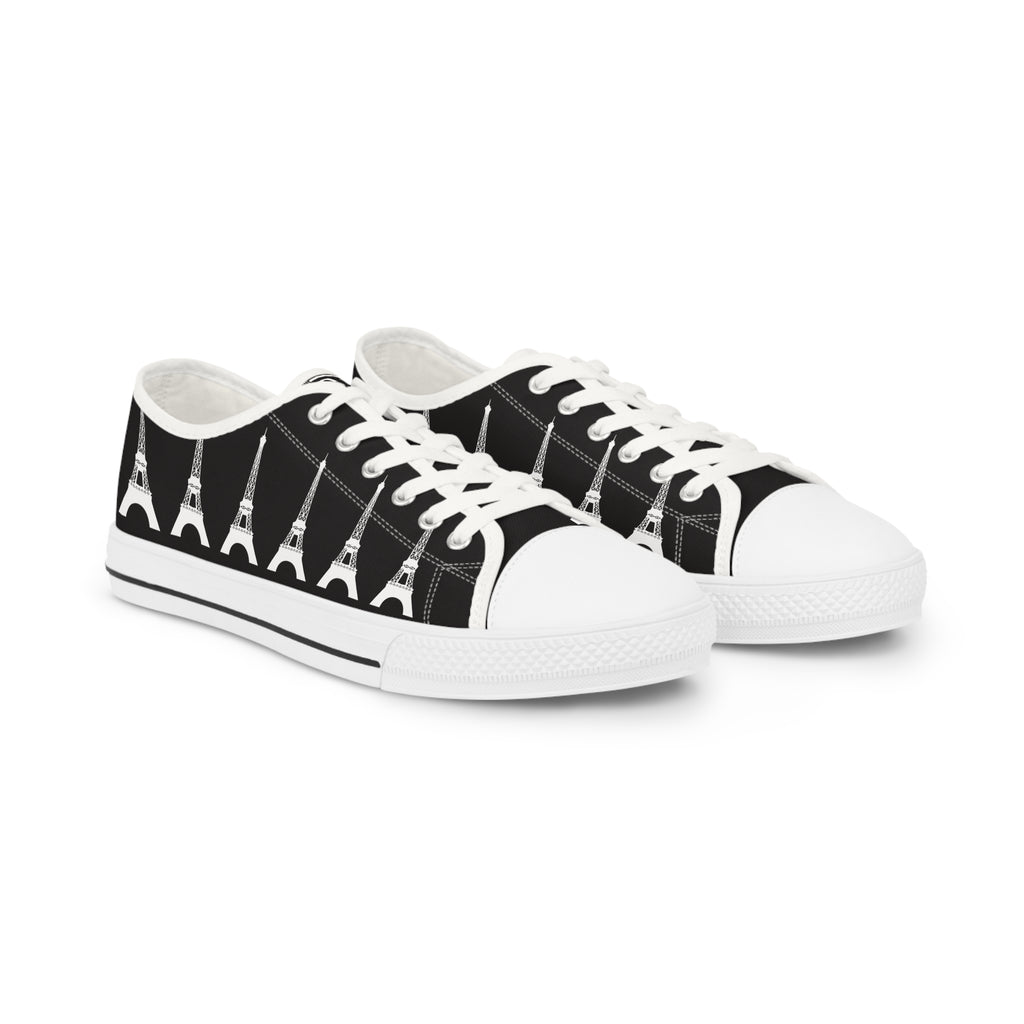 PARIZ Eiffel Tower Men's Low Top Sneakers (Black with White)