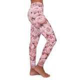 PARIZ Pastel Pink Peonies Leggings (black logo)