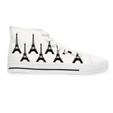 PARIZ Eiffel Tower Women's High Top Sneakers (white with black)