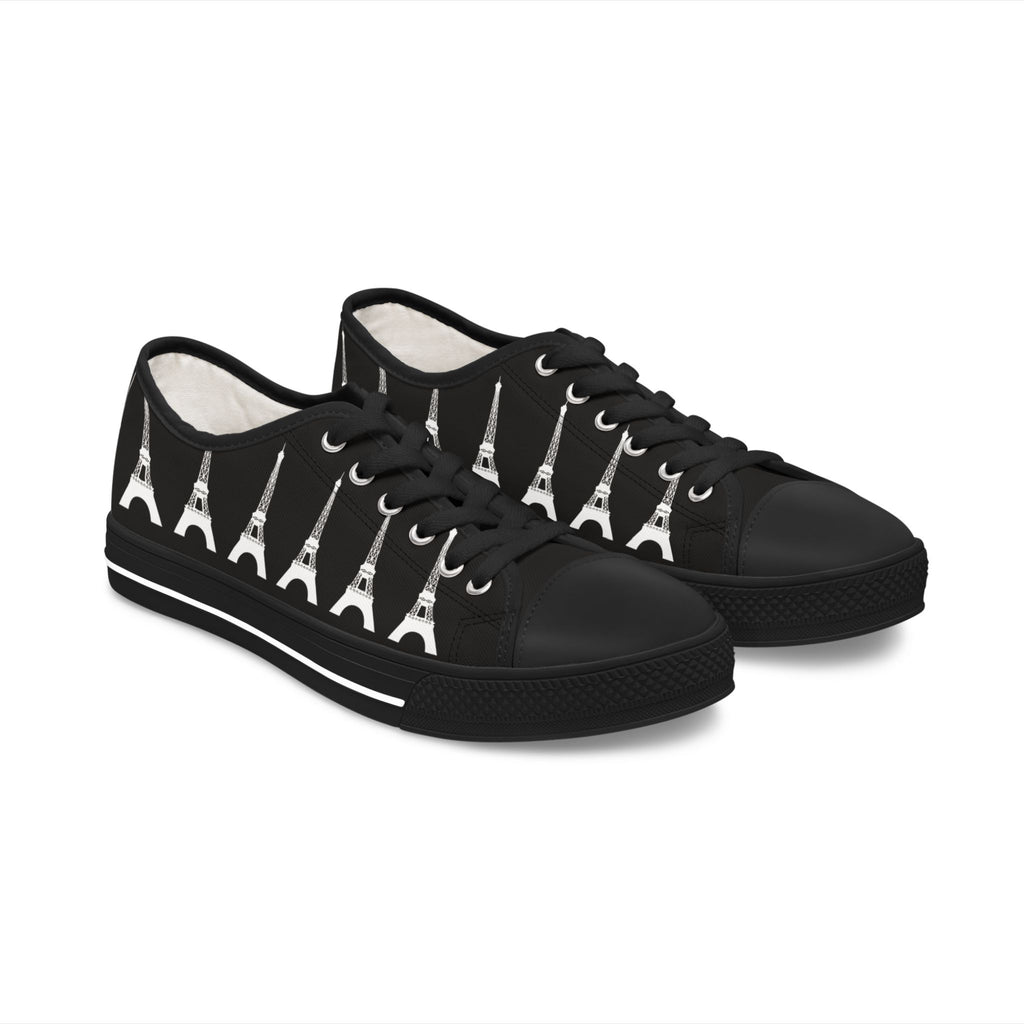 PARIZ Eiffel Tower Women's Low Top Sneakers (black with white)