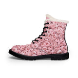 PARIZ Pastel Pink Peonies Women's Fur-Lined Leather Boots