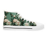 PARIZ Pale Blush and Creamy White Peonies Women's High Top Sneakers