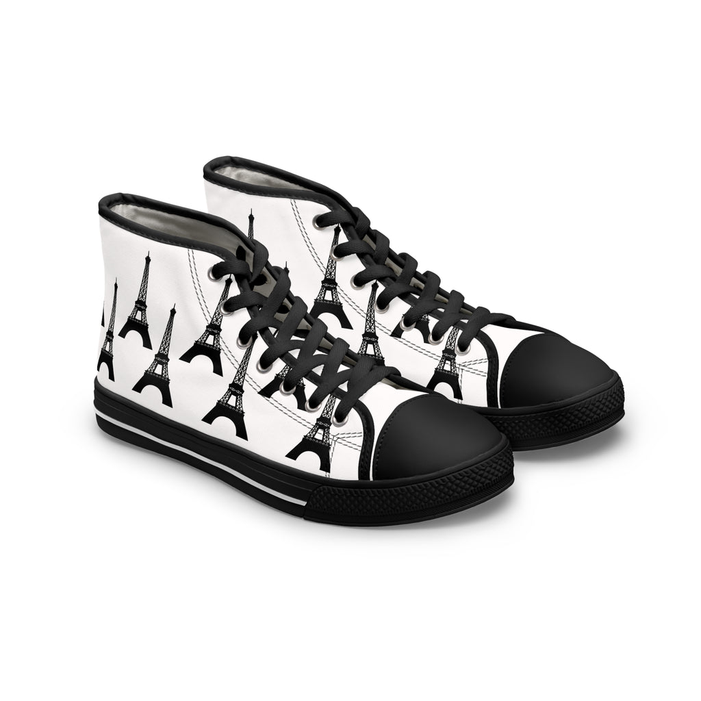 PARIZ Eiffel Tower Women's High Top Sneakers (white with black)