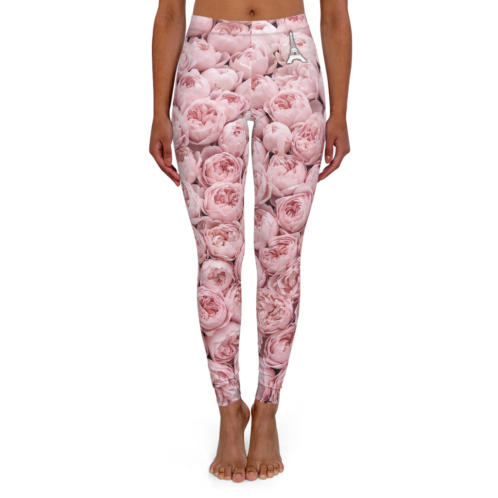 PARIZ Pastel Pink Peonies Leggings (white logo)