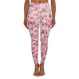 PARIZ Pastel Pink Peonies Leggings (white logo)
