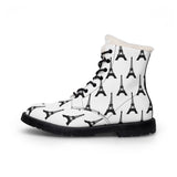 PARIZ Eiffel Tower Women's Fur-Lined Leather Boots (white with black)
