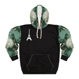 PARIZ Pale Blush and Creamy White Peonies Hoodie (Black with Peonies)