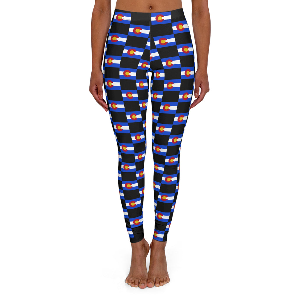 Women's Colorado Checkered Flag Leggings (Black)