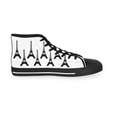PARIZ Eiffel Tower Men's High Top Sneakers (White with Black)