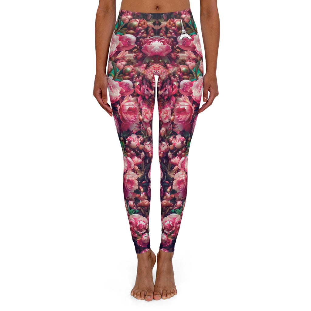 PARIZ Pink Peonies Leggings (white logo)