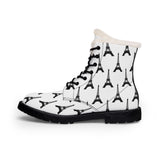 PARIZ Eiffel Tower Women's Fur-Lined Leather Boots (white with black)