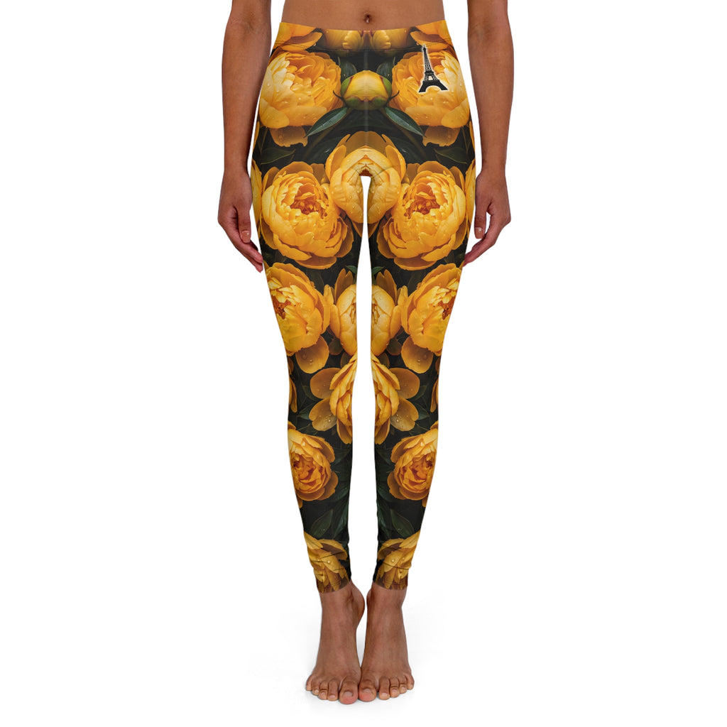 PARIZ Yellow Peonies Leggings (Black Logo)