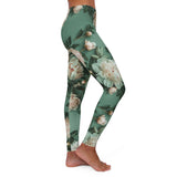 PARIZ Pale Blush and Creamy White Peonies Leggings (White Logo)