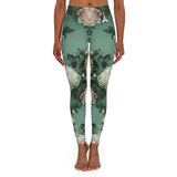 PARIZ Pale Blush and Creamy White Peonies Leggings (White Logo)