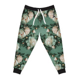 PARIZ Pale Blush and Creamy White Peonies Joggers (Black Trim)