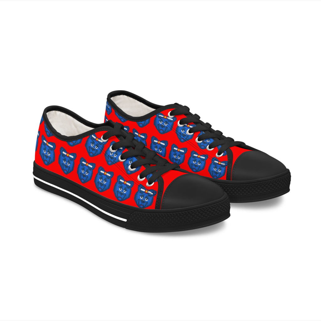 Blue Bear Women's Low Top Sneakers (Red Background)