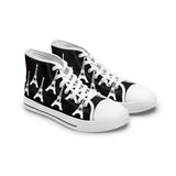 PARIZ Eiffel Tower Women's High Top Sneakers (Black with White)
