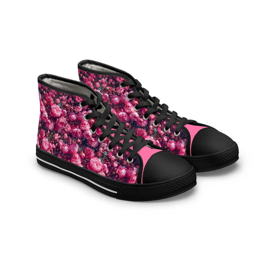 PARIZ Pink Peonies Women's High Top Sneakers