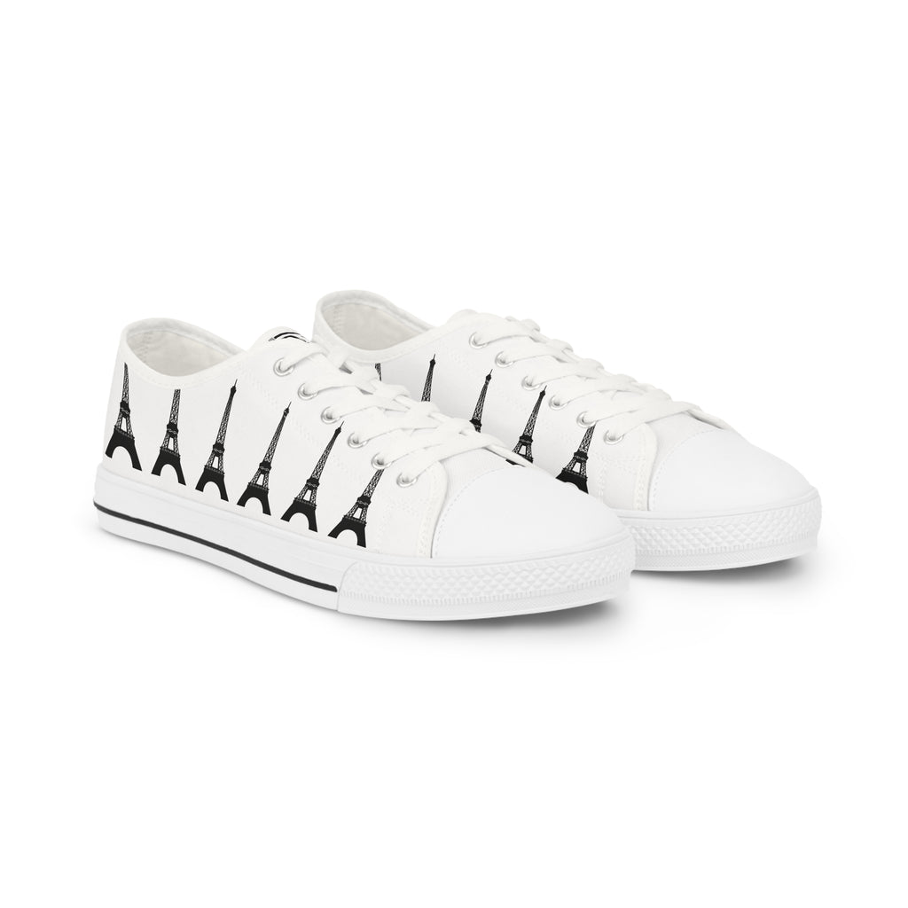 PARIZ Eiffel Tower Men's Low Top Sneakers (White with Black)