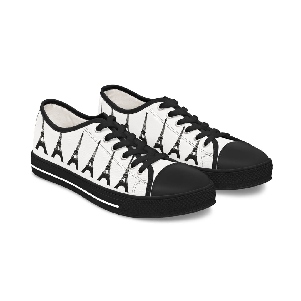 PARIZ Eiffel Tower Women's Low Top Sneakers (white with black)
