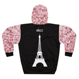 PARIZ Pastel Pink Peonies Hoodie (Black with Peonies)