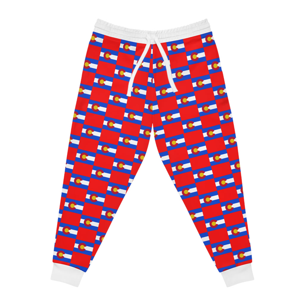 ZeLimited Colorado Checkered Flag Athletic Joggers (White with red)