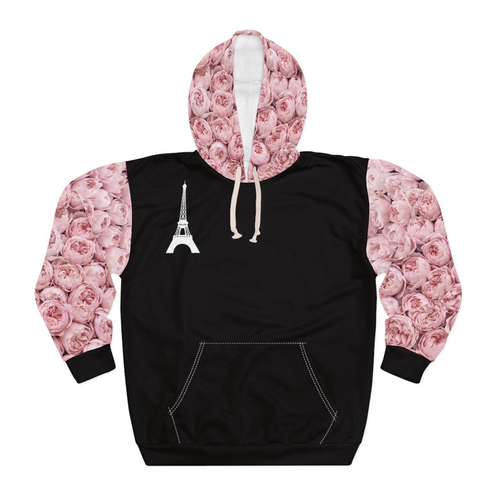 PARIZ Pastel Pink Peonies Hoodie (Black with Peonies)