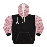 PARIZ Pastel Pink Peonies Hoodie (Black with Peonies)