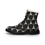 PARIZ Eiffel Tower Men's Fur-Lined Leather Boots (Black with White)