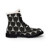 PARIZ Eiffel Tower Men's Fur-Lined Leather Boots (Black with White)