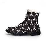 PARIZ Eiffel Tower Women's Fur-Lined Leather Boots (black with white)