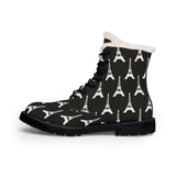 PARIZ Eiffel Tower Men's Fur-Lined Leather Boots (Black with White)