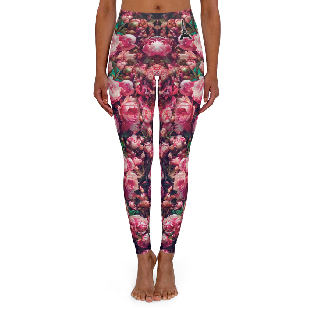 PARIZ Pink Peonies Leggings (black logo)