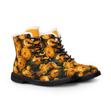 PARIZ Yellow Peonies Men's Fur-Lined Leather Boots