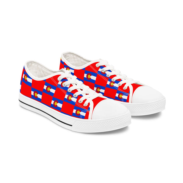 Colorado Checkered Flag Women's Low Tops (Red Background)
