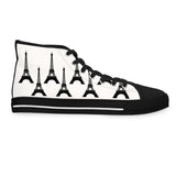 PARIZ Eiffel Tower Women's High Top Sneakers (white with black)